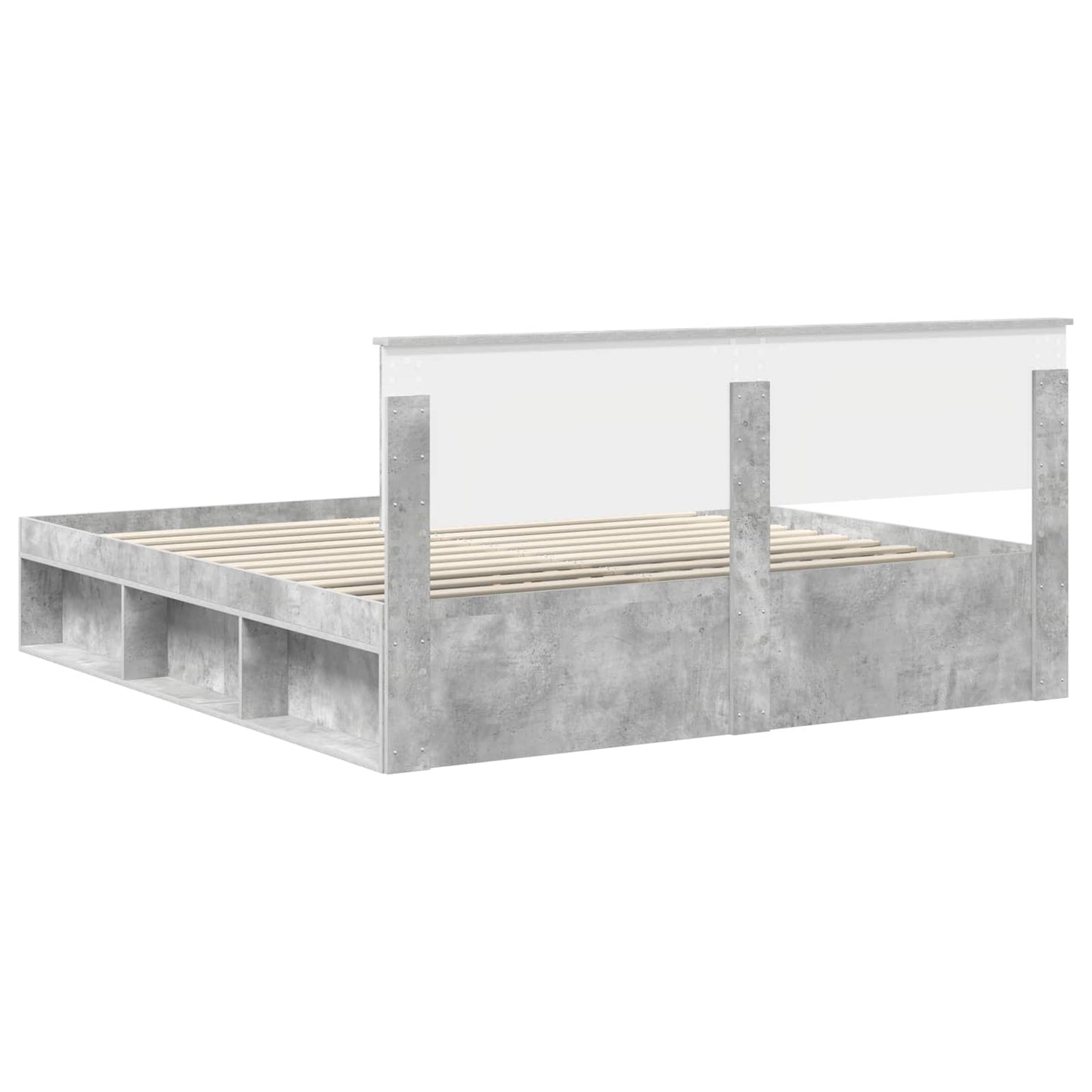 Bedframe met hoofdeinde Beton 200 x 200 cm Bewerkt hout