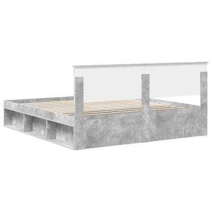 Bedframe met hoofdeinde Beton 200 x 200 cm Bewerkt hout