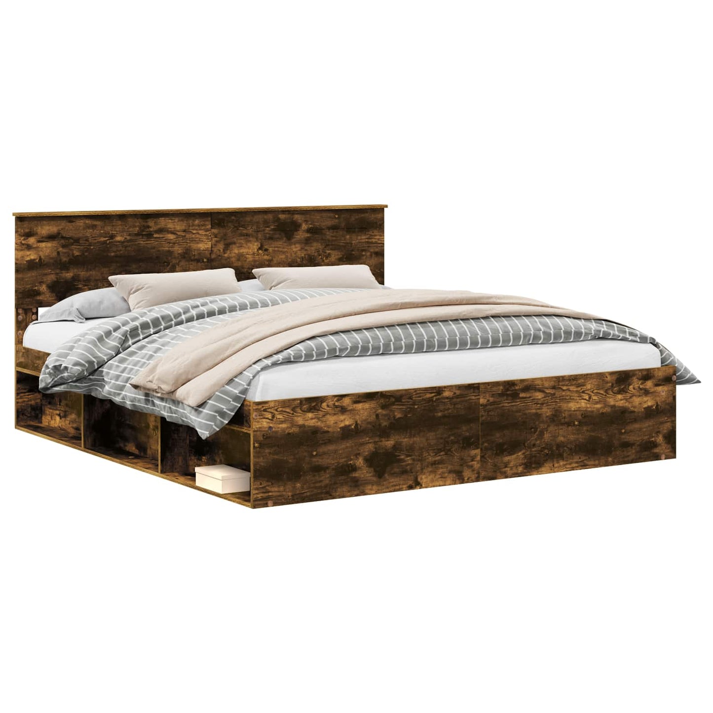 Bedframe Met Hoofdeinde Bewerkt Hout Gerookt Eiken 200 x 200 cm