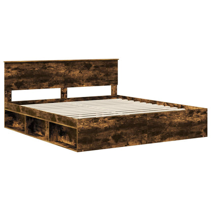 Bedframe Met Hoofdeinde Bewerkt Hout Gerookt Eiken 200 x 200 cm