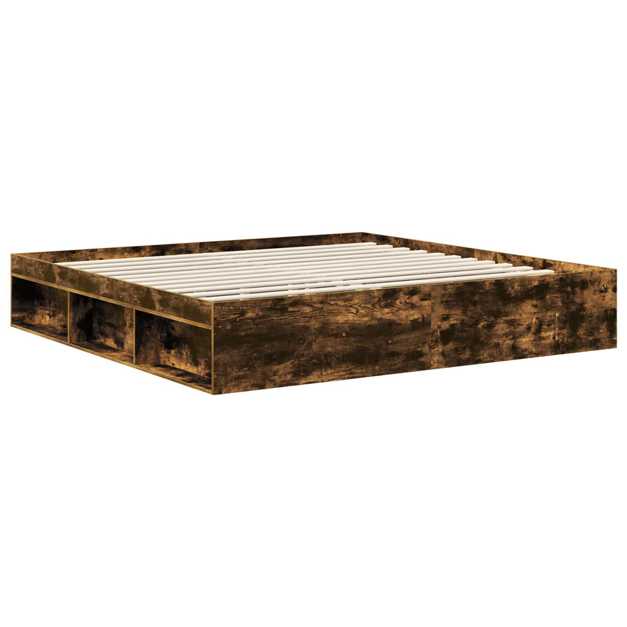 Bedframe Met Hoofdeinde Bewerkt Hout Gerookt Eiken 200 x 200 cm