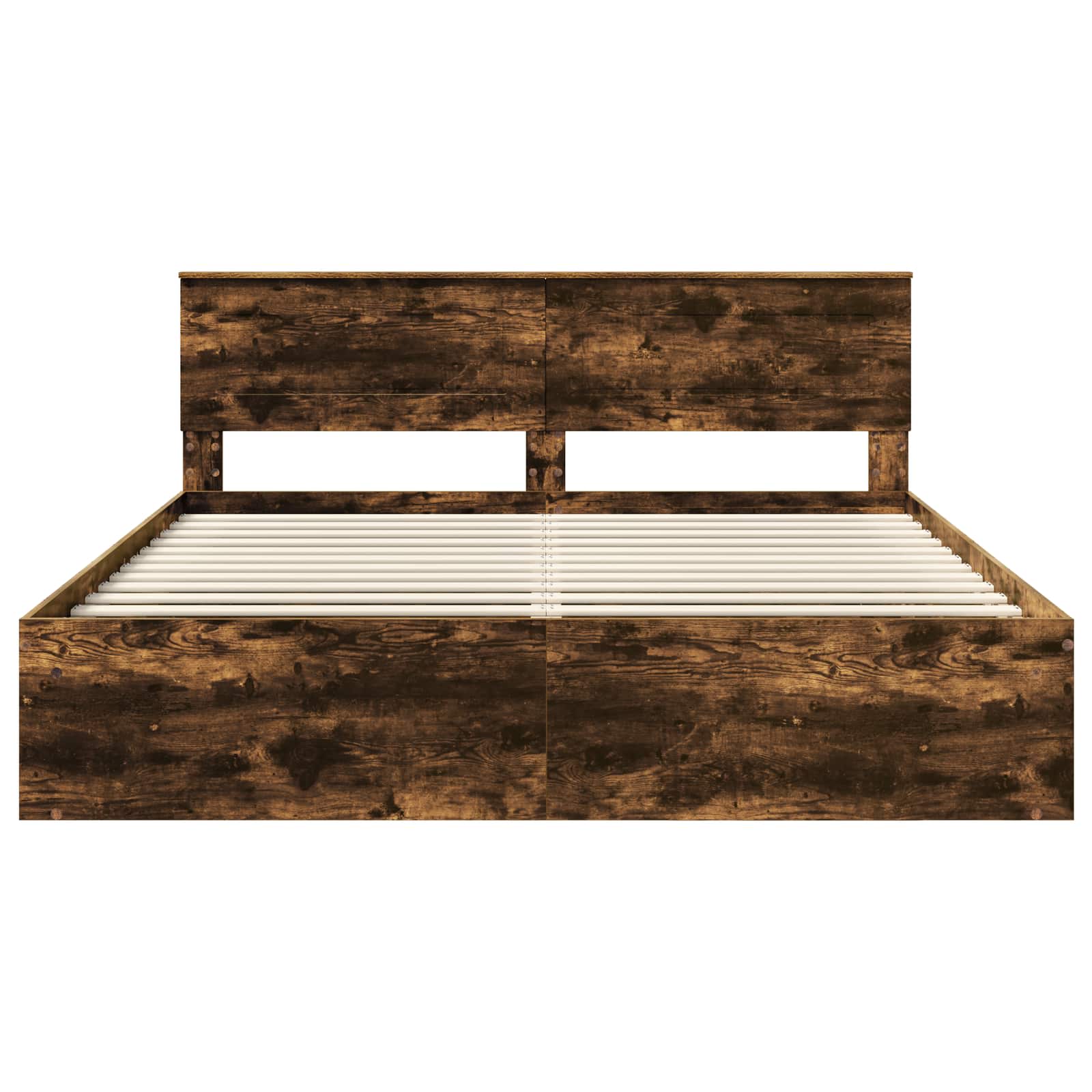 Bedframe Met Hoofdeinde Bewerkt Hout Gerookt Eiken 200 x 200 cm