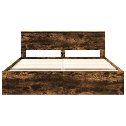 Bedframe Met Hoofdeinde Bewerkt Hout Gerookt Eiken 200 x 200 cm