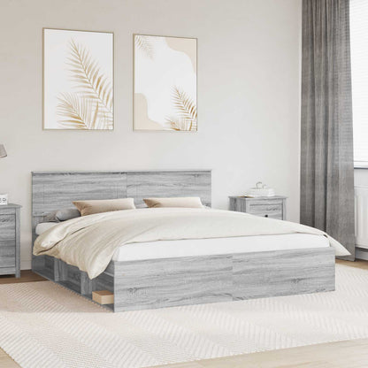 Bedframe Met Hoofdeinde Bewerkt Hout Grijs Sonoma 200 x 200 cm
