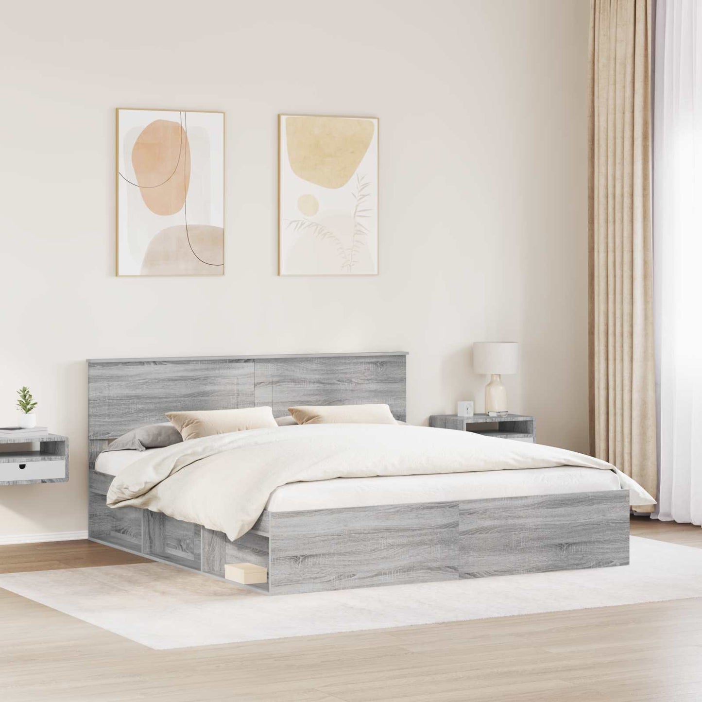 Bedframe Met Hoofdeinde Bewerkt Hout Grijs Sonoma 200 x 200 cm