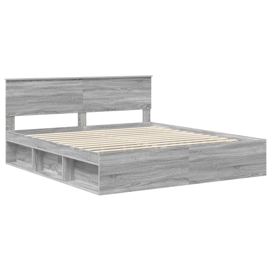 Bedframe Met Hoofdeinde Bewerkt Hout Grijs Sonoma 200 x 200 cm