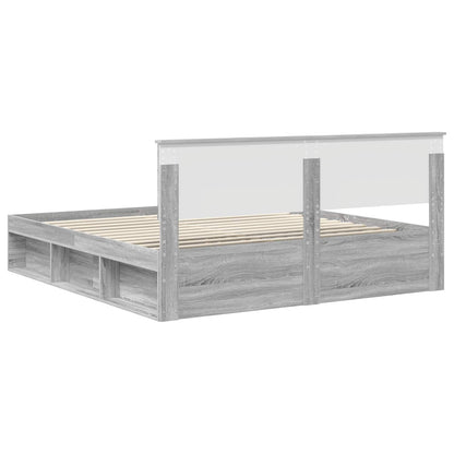 Bedframe Met Hoofdeinde Bewerkt Hout Grijs Sonoma 200 x 200 cm