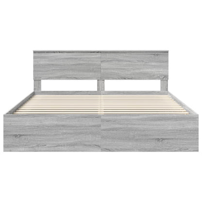 Bedframe Met Hoofdeinde Bewerkt Hout Grijs Sonoma 200 x 200 cm