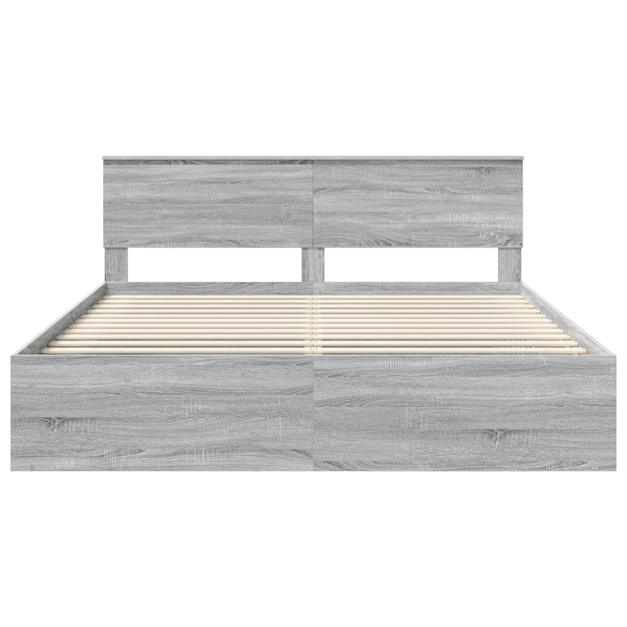 Bedframe Met Hoofdeinde Bewerkt Hout Grijs Sonoma 200 x 200 cm