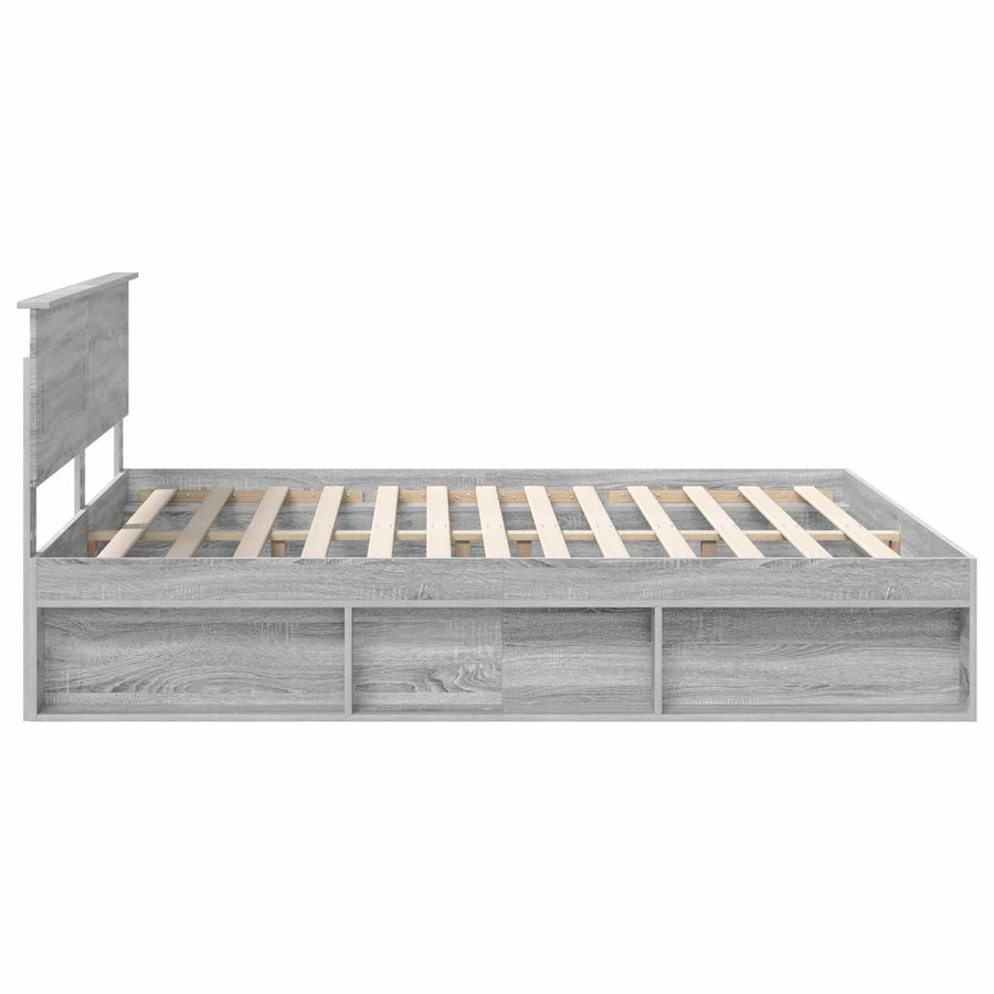 Bedframe Met Hoofdeinde Bewerkt Hout Grijs Sonoma 200 x 200 cm
