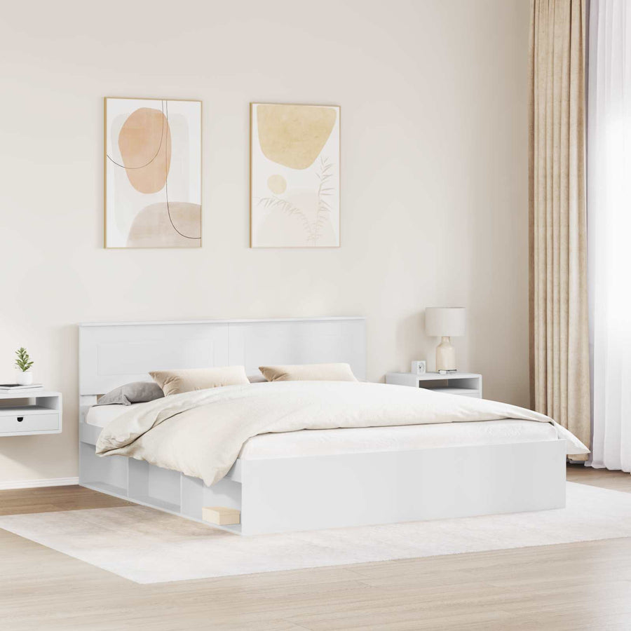 Bedframe met hoofdeinde Wit 180 x 200 cm Bewerkt hout