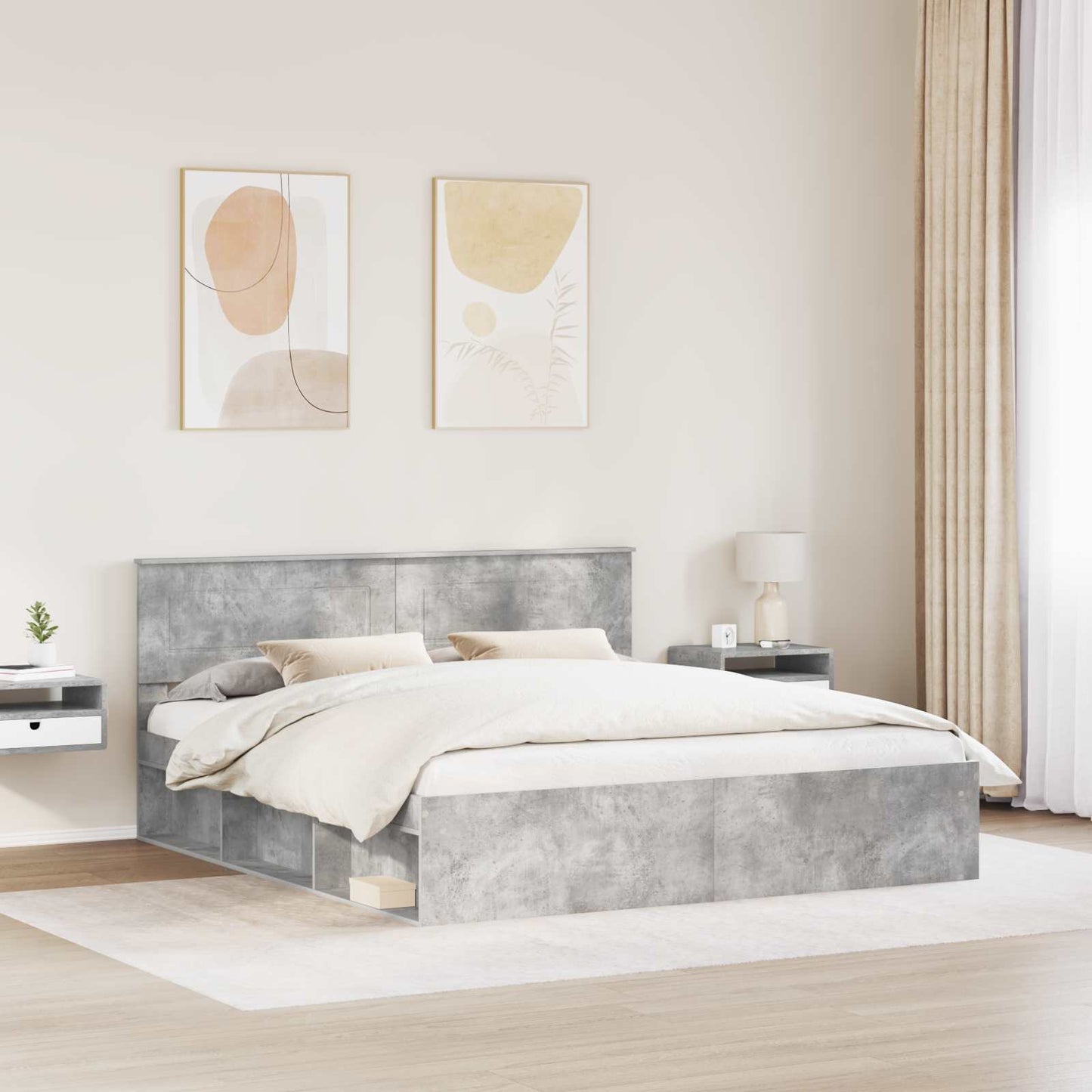 Bedframe met hoofdeinde Beton 180 x 200 cm Bewerkt hout