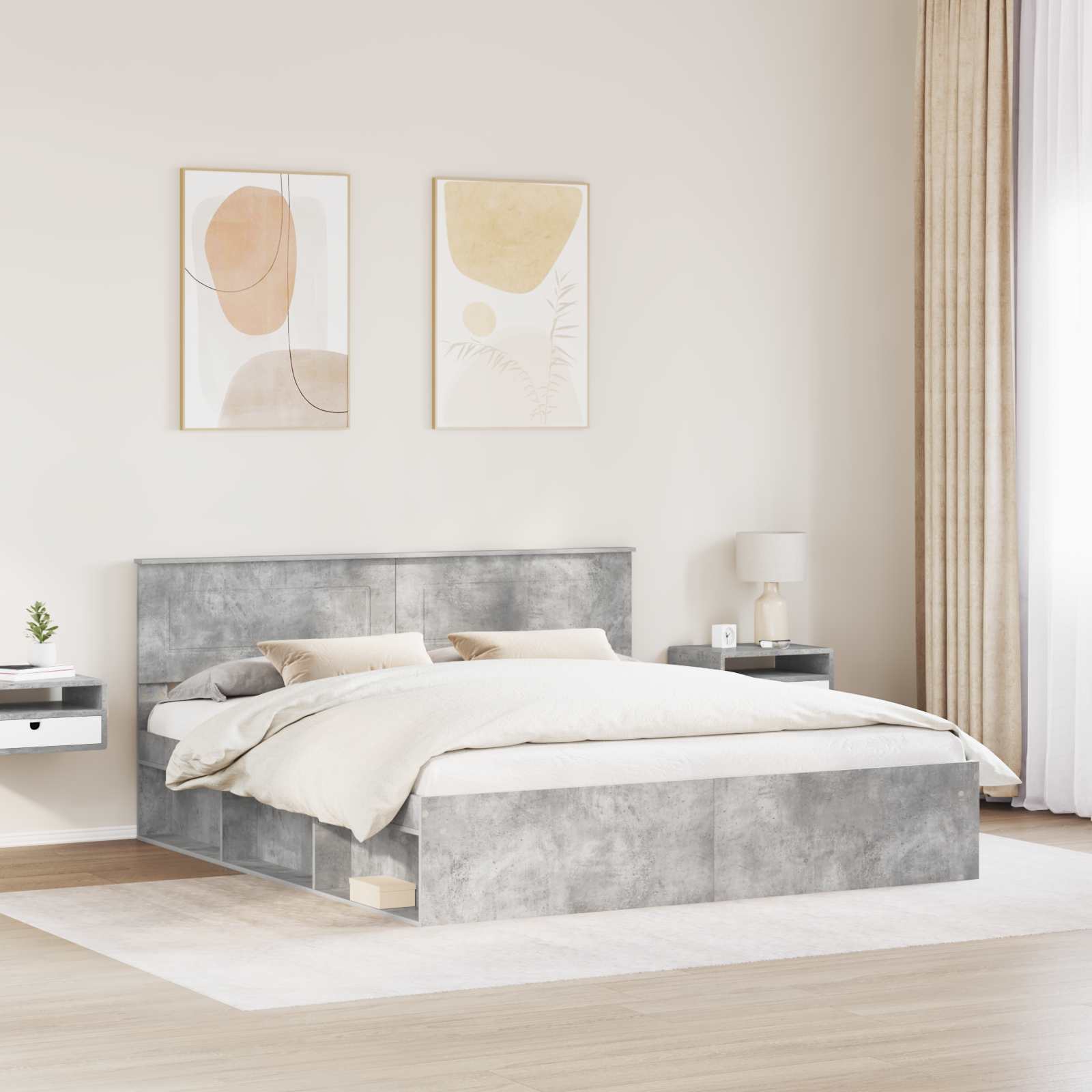 Bedframe met hoofdeinde Beton 180 x 200 cm Bewerkt hout