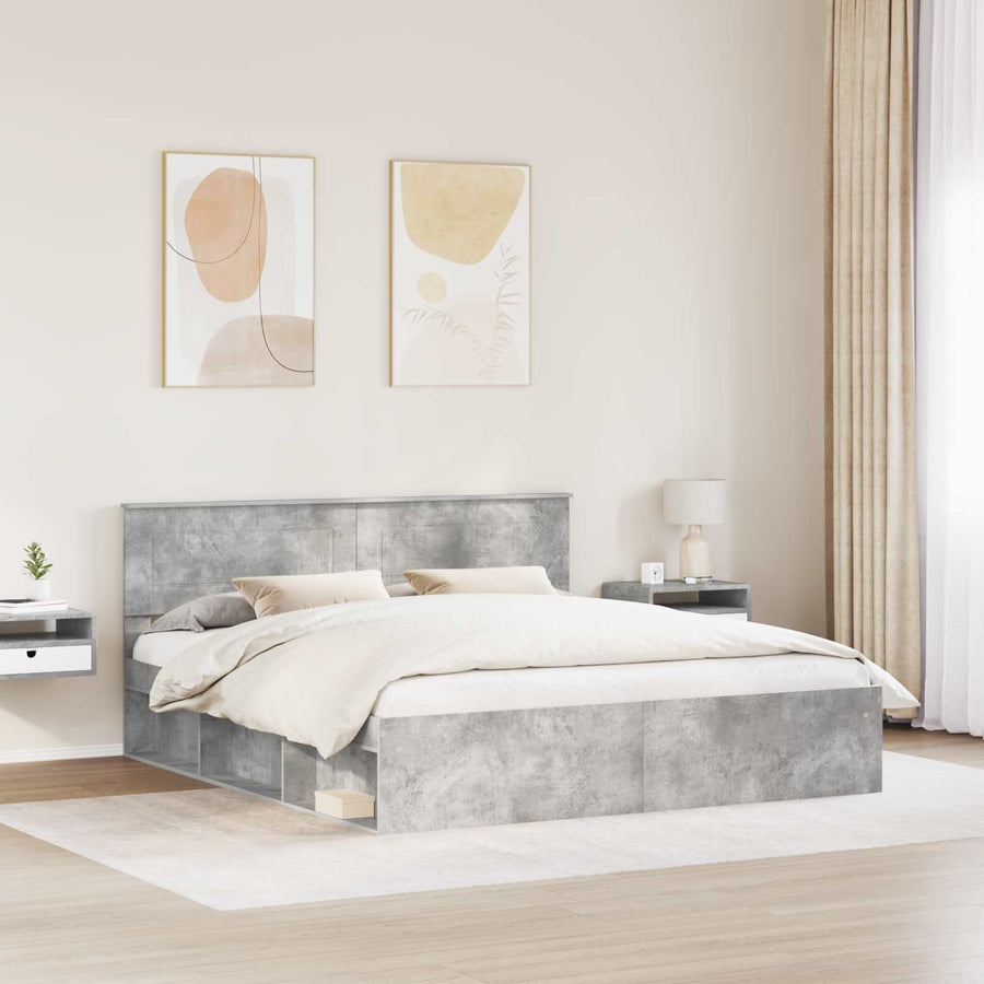 Bedframe met hoofdeinde Beton 180 x 200 cm Bewerkt hout
