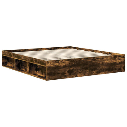 Bedframe Met Hoofdeinde Bewerkt Hout Gerookt Eiken 180 x 200 cm
