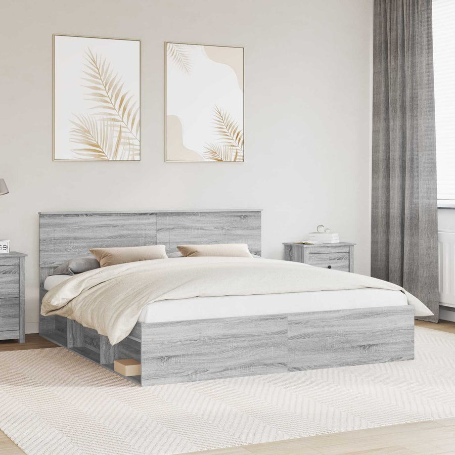 Bedframe met hoofdeinde Grijs Sonoma 180 x 200 cm Bewerkt hout