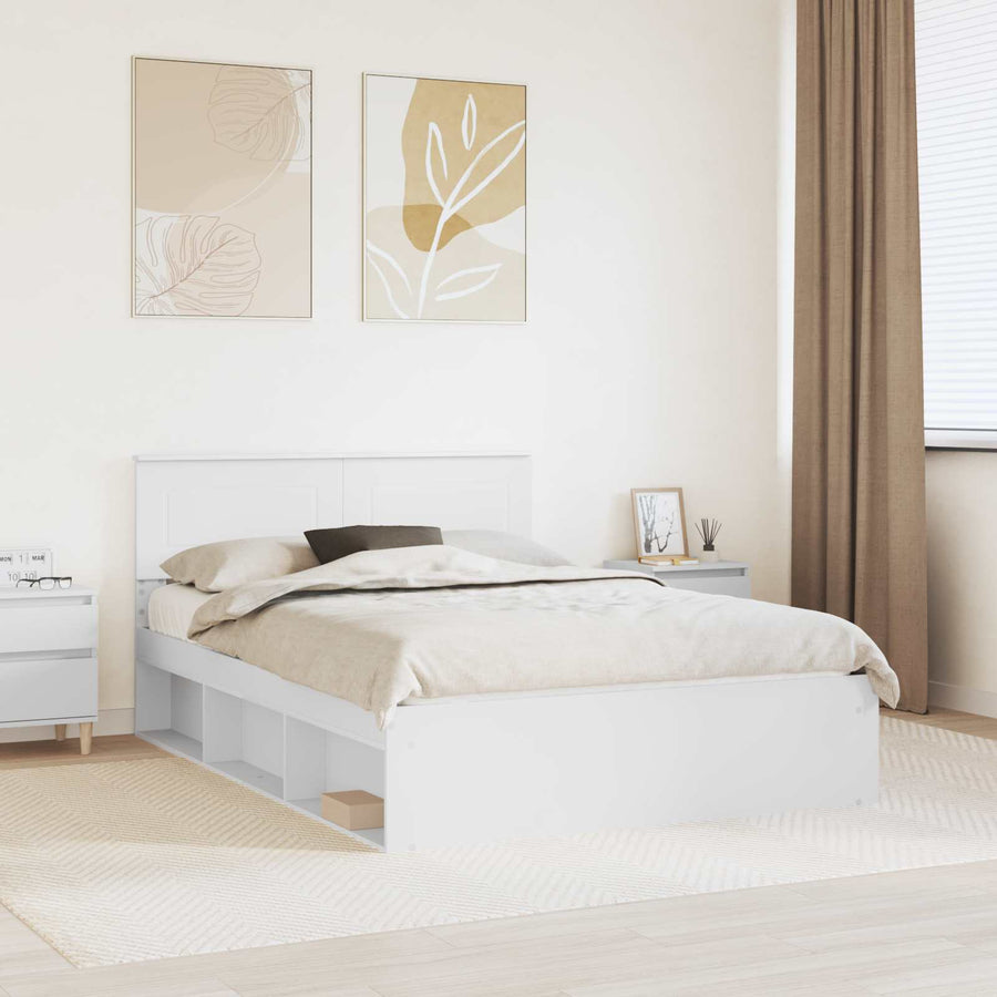 Bedframe Met Hoofdeinde Bewerkt Hout Wit 160 x 200 cm