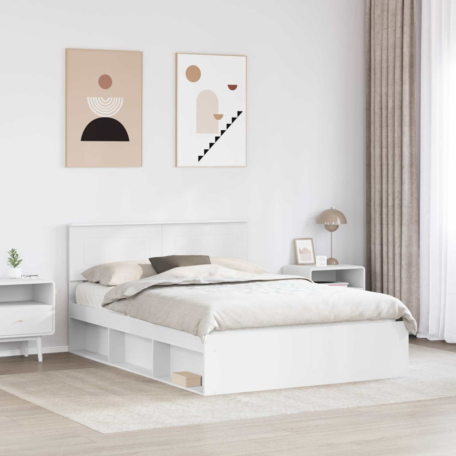 Bedframe Met Hoofdeinde Bewerkt Hout Wit 160 x 200 cm