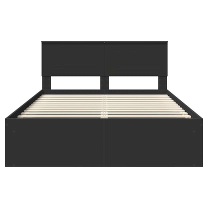 Bedframe Met Hoofdeinde Bewerkt Hout Zwart 160 x 200 cm