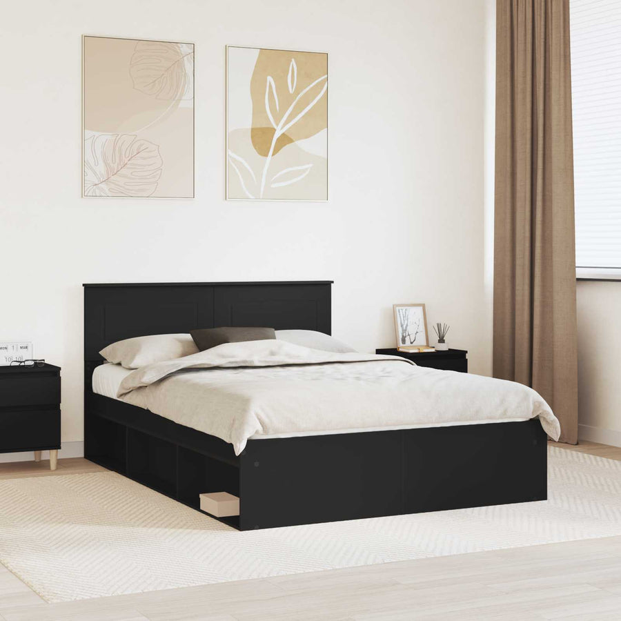 Bedframe Met Hoofdeinde Bewerkt Hout Zwart 150 x 200 cm