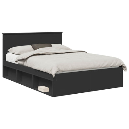Bedframe Met Hoofdeinde Bewerkt Hout Zwart 150 x 200 cm
