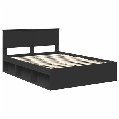 Bedframe Met Hoofdeinde Bewerkt Hout Zwart 150 x 200 cm