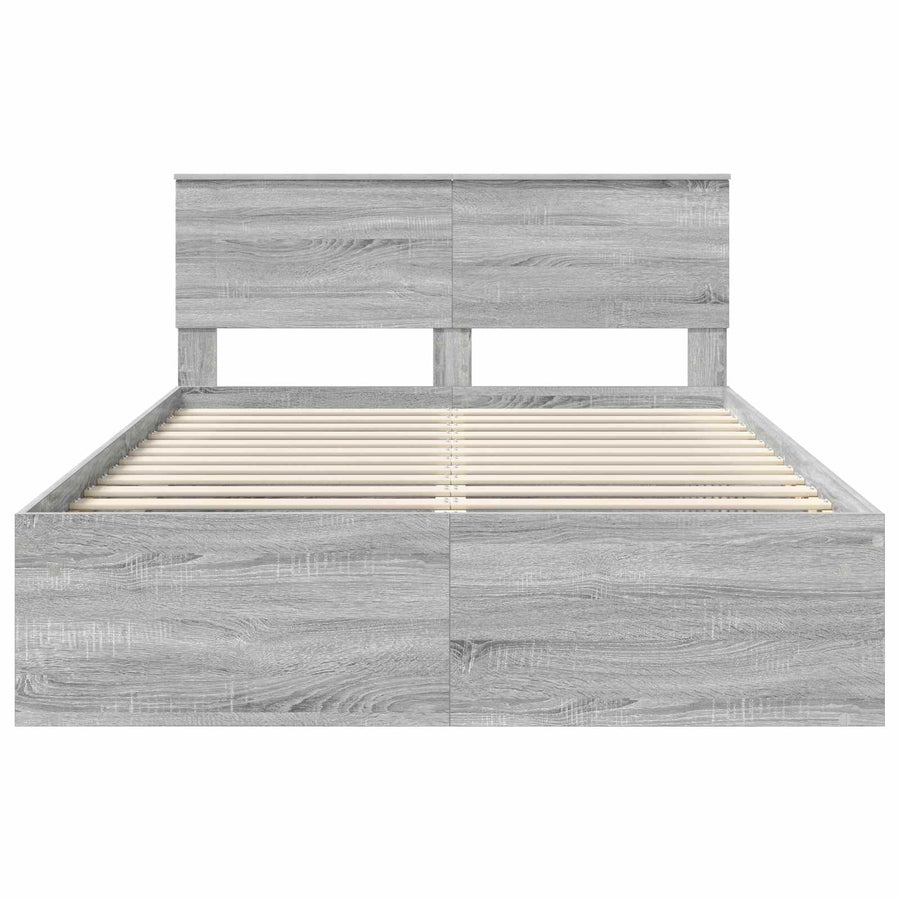 Bedframe Met Hoofdeinde Bewerkt Hout Grijs Sonoma 150 x 200 cm