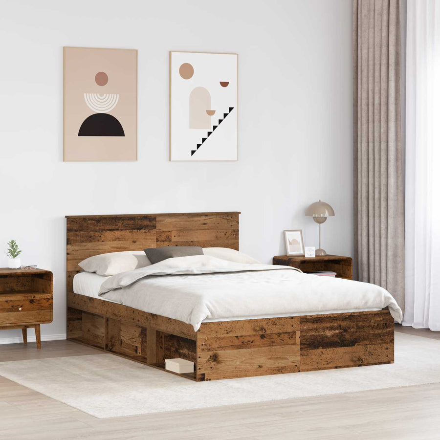 Bedframe Met Hoofdeinde Oudhout Bewerkt Hout Oud Hout 150 x 200 cm