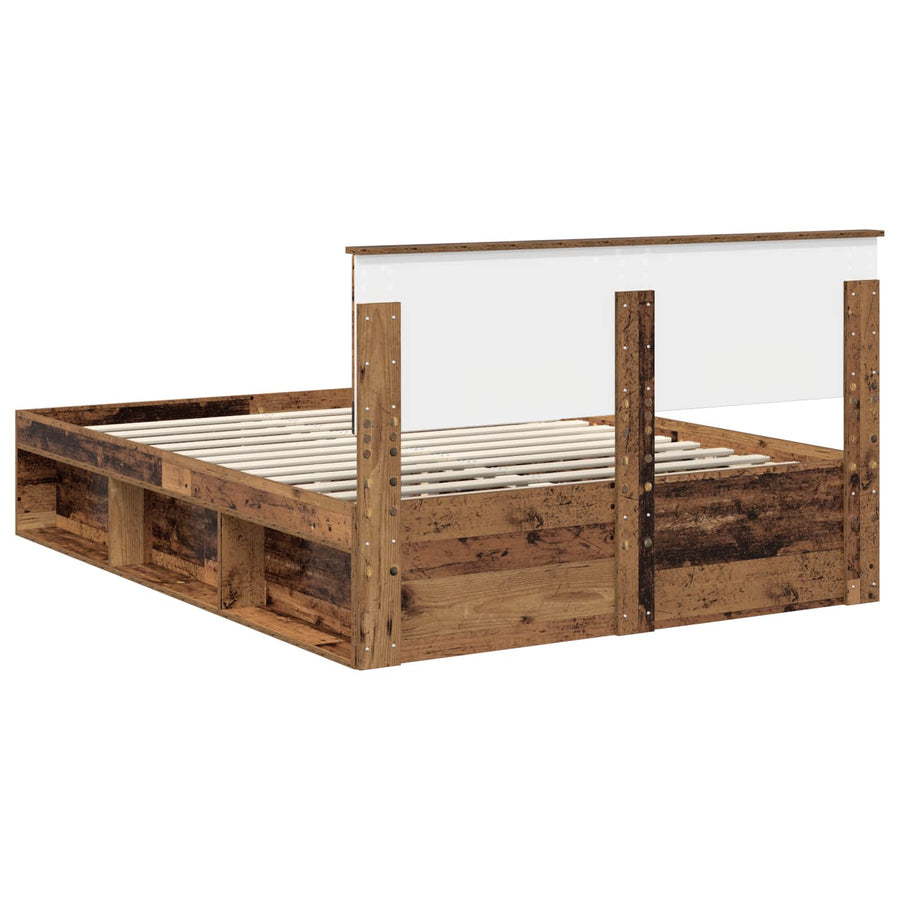 Bedframe Met Hoofdeinde Oudhout Bewerkt Hout Oud Hout 150 x 200 cm