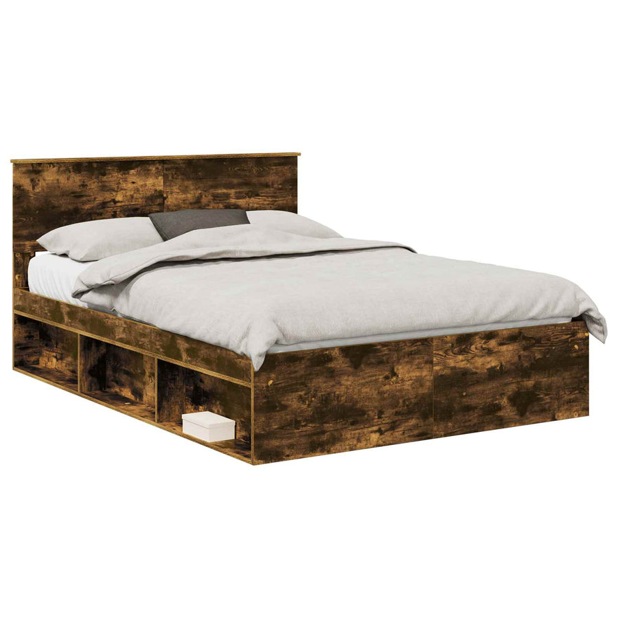 Bedframe Met Hoofdeinde Bewerkt Hout Gerookt Eiken 140 x 190 cm