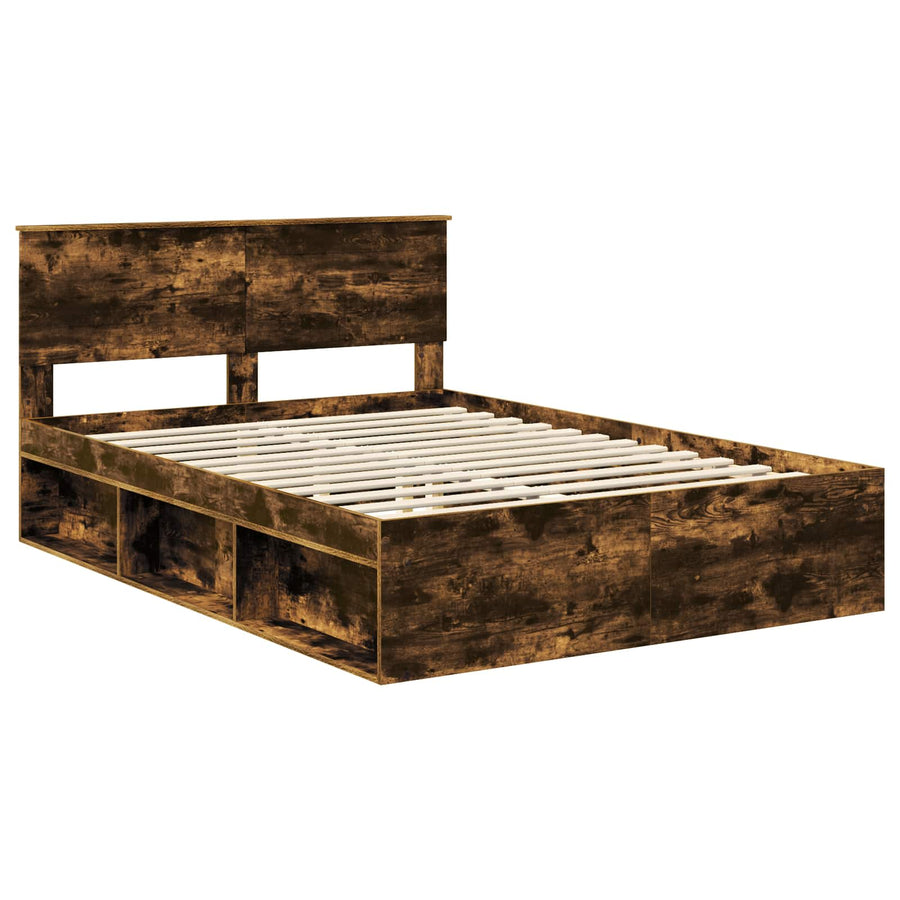 Bedframe Met Hoofdeinde Bewerkt Hout Gerookt Eiken 140 x 190 cm