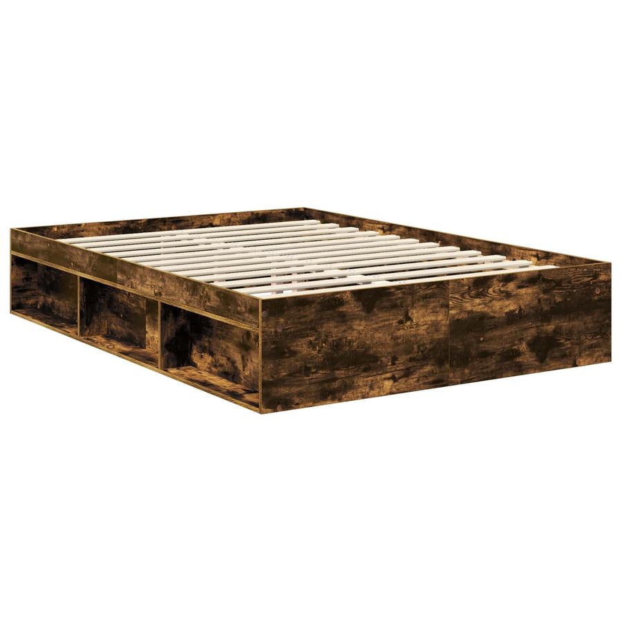Bedframe Met Hoofdeinde Bewerkt Hout Gerookt Eiken 140 x 190 cm