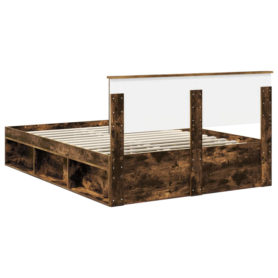 Bedframe Met Hoofdeinde Bewerkt Hout Gerookt Eiken 140 x 190 cm