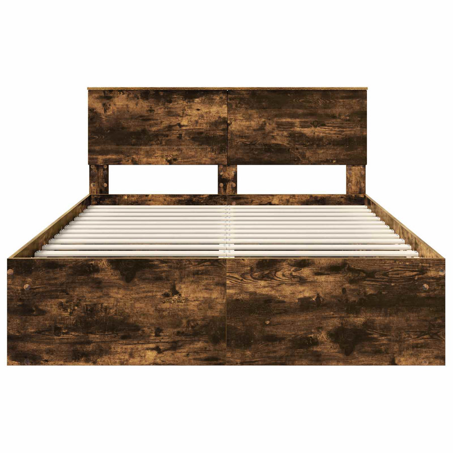 Bedframe Met Hoofdeinde Bewerkt Hout Gerookt Eiken 140 x 190 cm