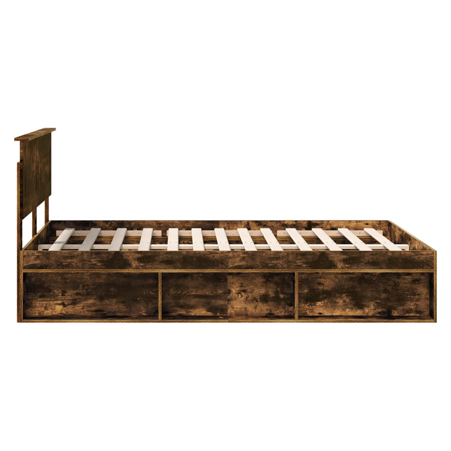 Bedframe Met Hoofdeinde Bewerkt Hout Gerookt Eiken 140 x 190 cm