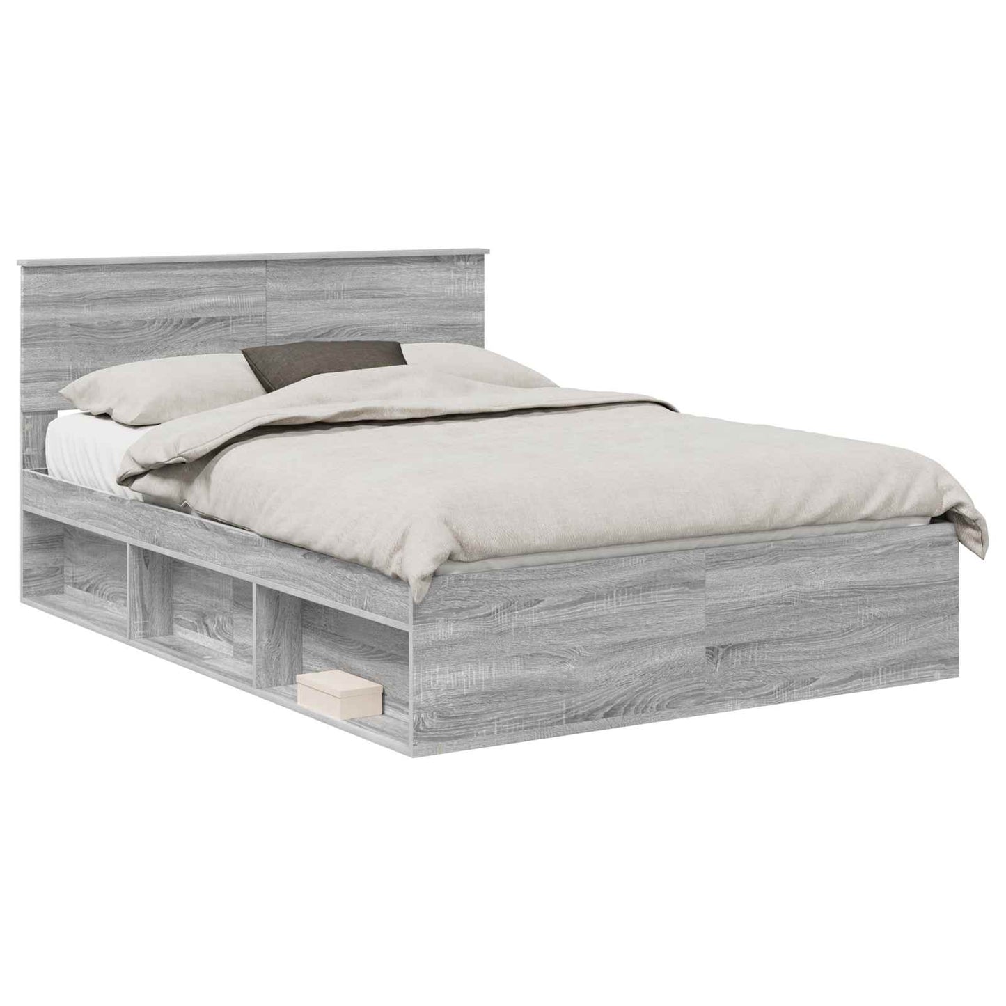 Bedframe Met Hoofdeinde Bewerkt Hout Grijs Sonoma 140 x 190 cm