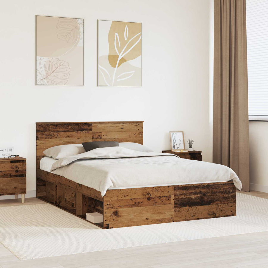 Bedframe Met Hoofdeinde Oudhout Bewerkt Hout Oud Hout 140 x 190 cm