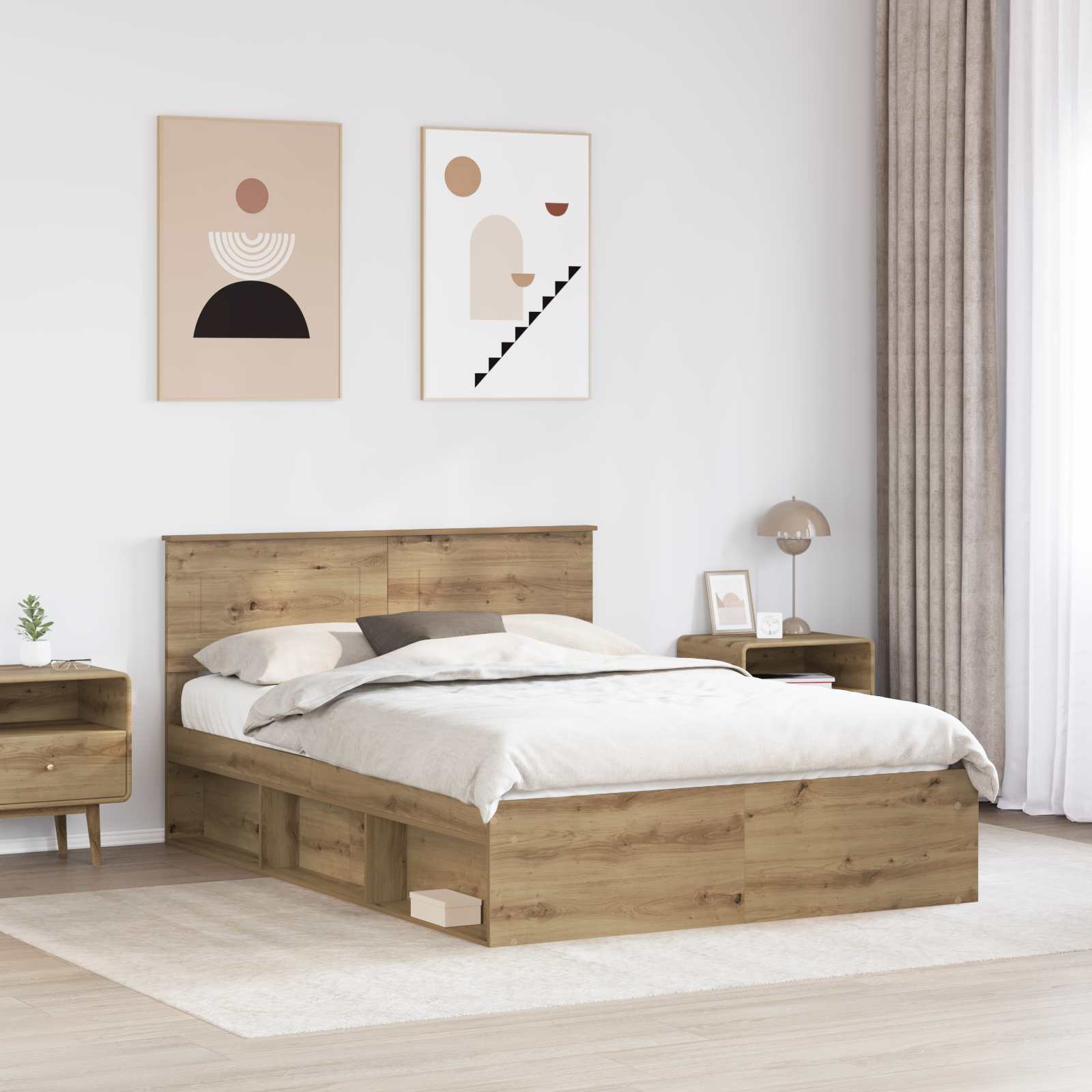 Bedframe Ambachtelijk eiken 140 x 190 cm Bewerkt hout