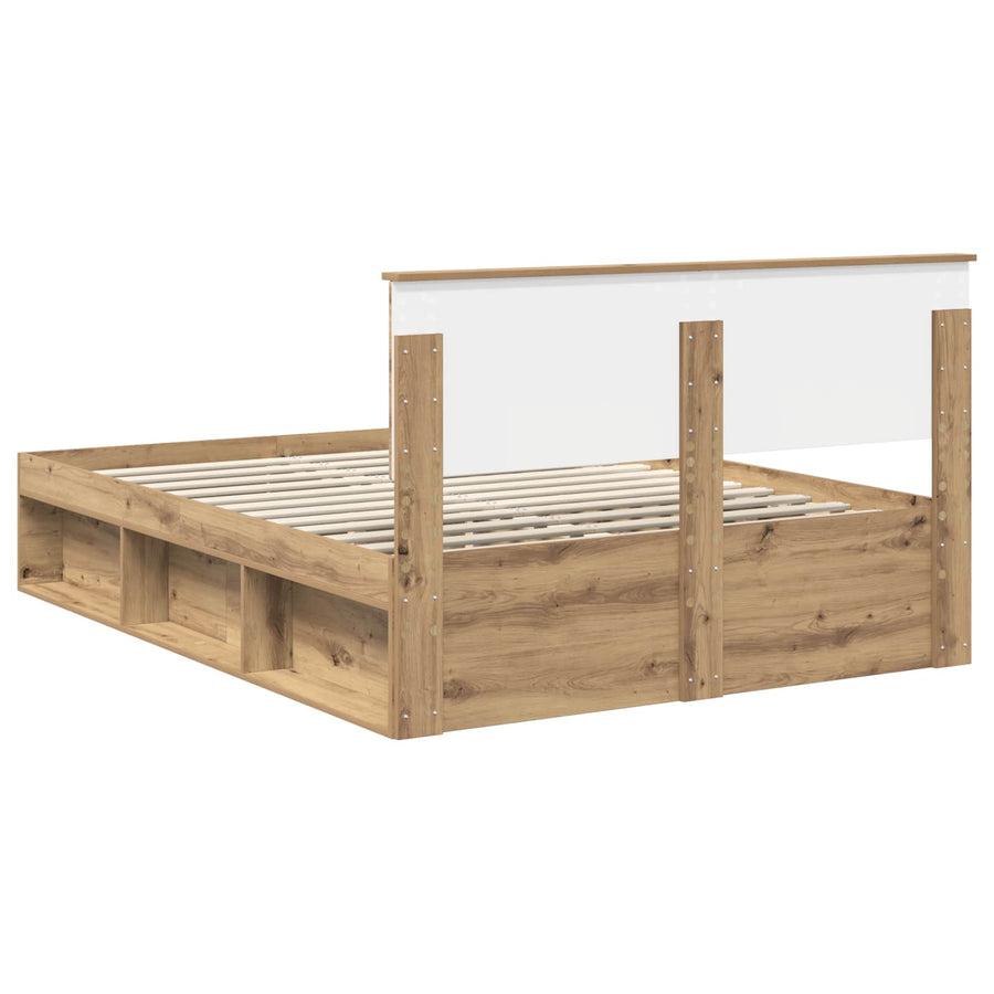 Bedframe Ambachtelijk eiken 140 x 190 cm Bewerkt hout