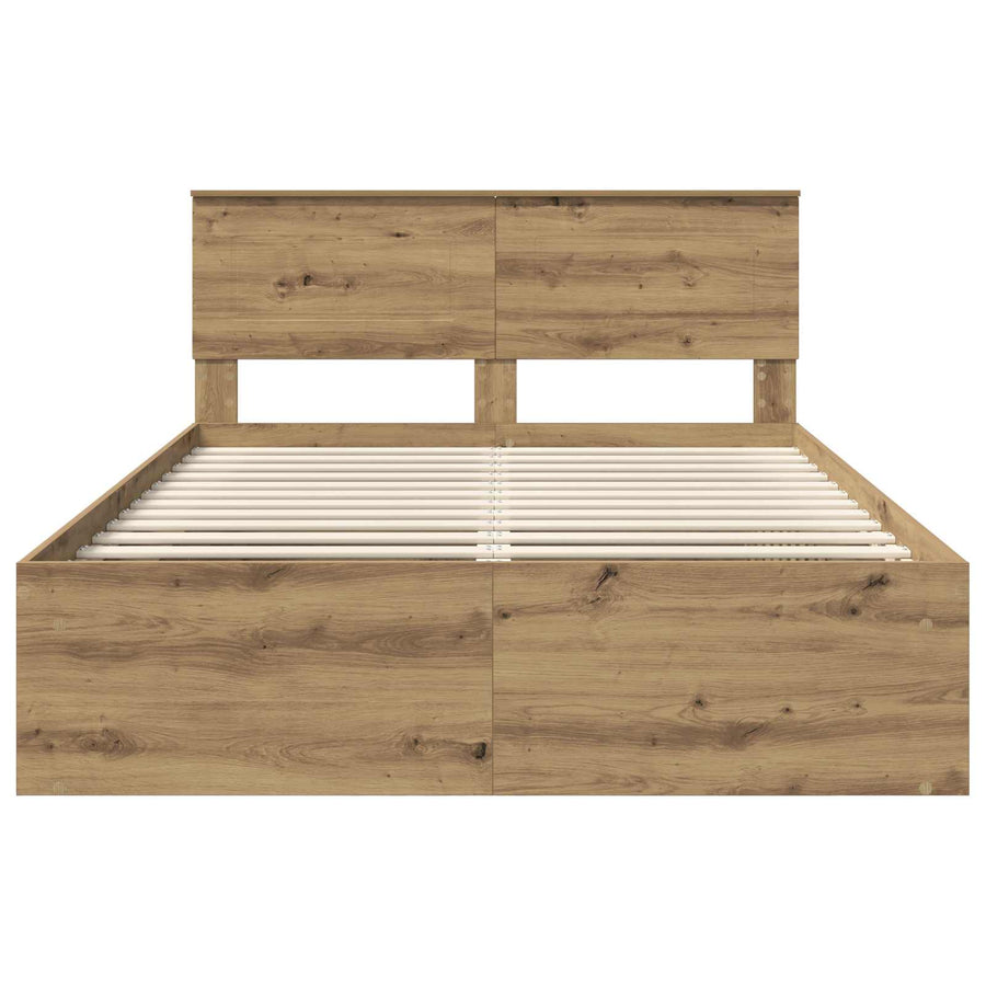 Bedframe Ambachtelijk eiken 140 x 190 cm Bewerkt hout