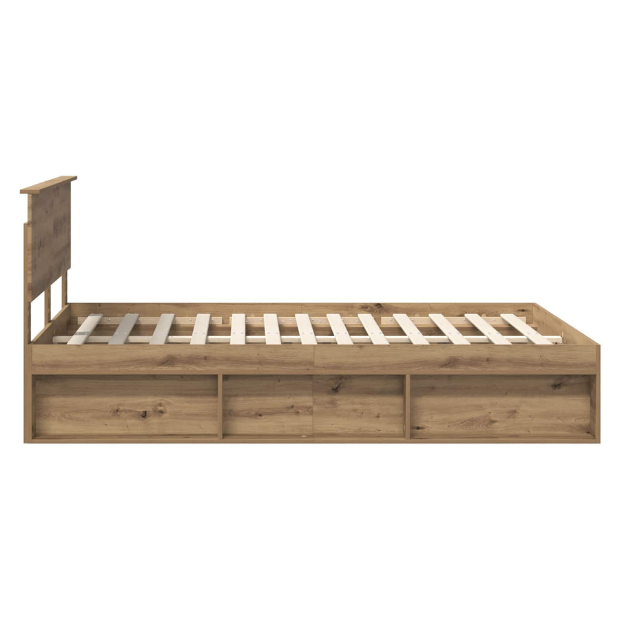 Bedframe Ambachtelijk eiken 140 x 190 cm Bewerkt hout