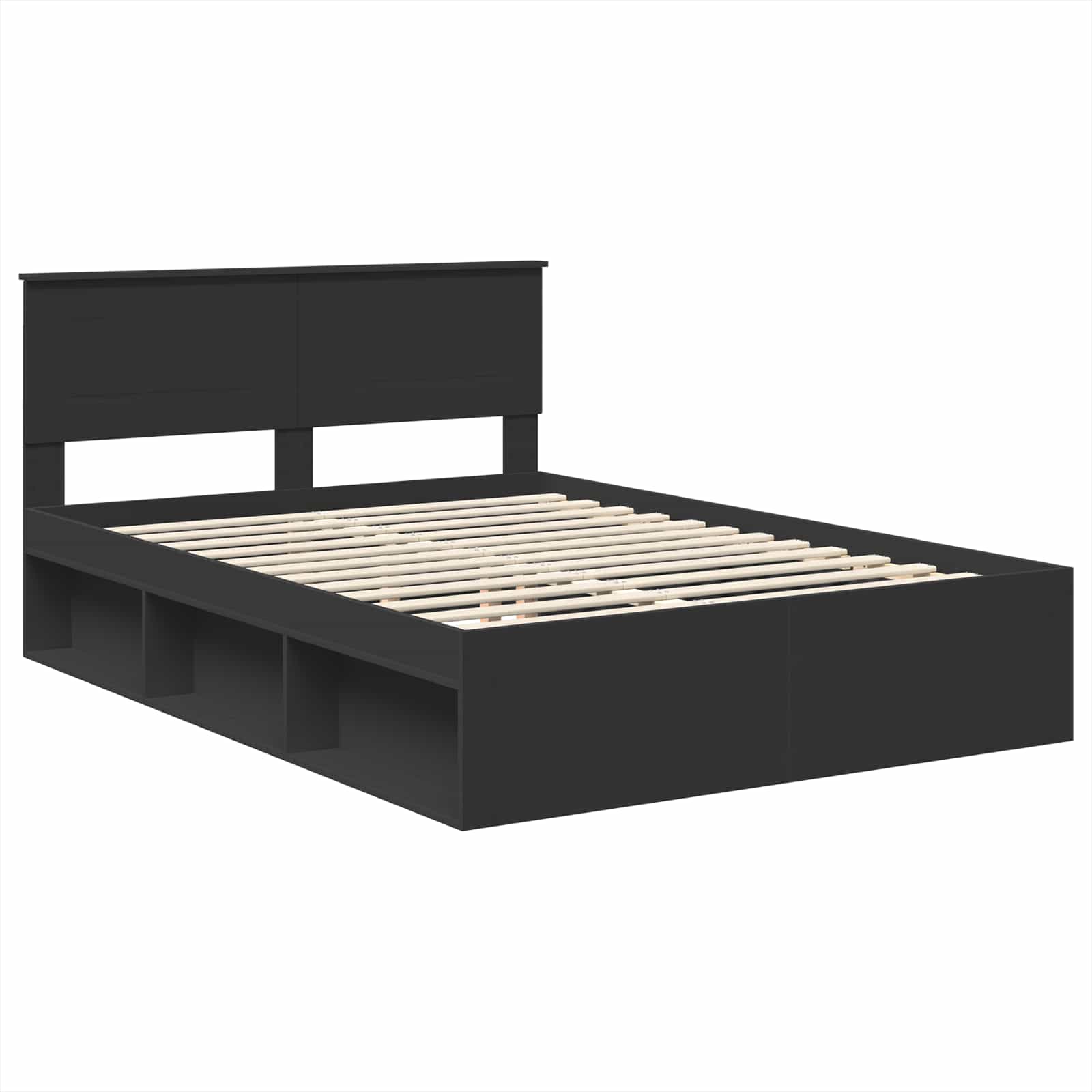 Bedframe Met Hoofdeinde Bewerkt Hout Zwart 140 x 200 cm