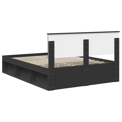Bedframe Met Hoofdeinde Bewerkt Hout Zwart 140 x 200 cm