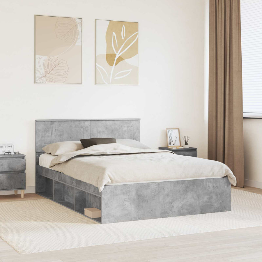 Bedframe Met Hoofdeinde Beton Bewerkt Hout Betongrijs 140 x 200 cm