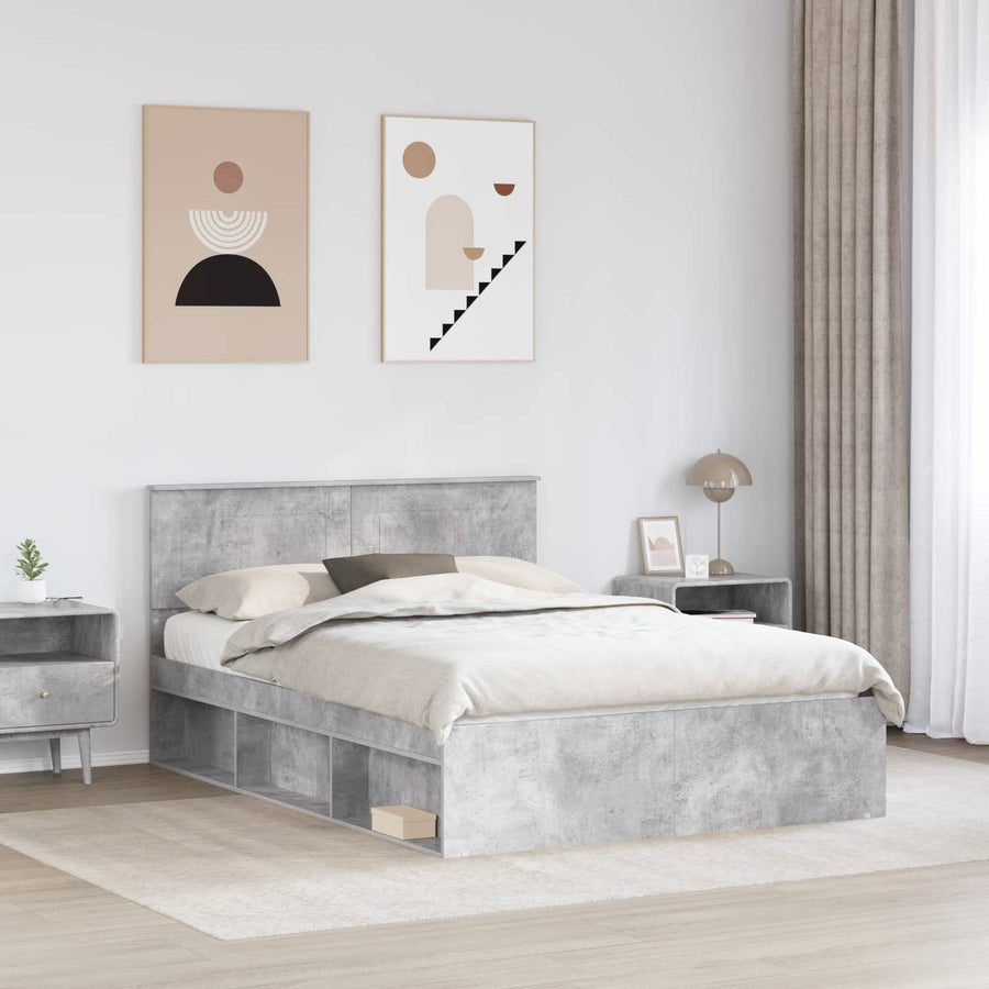 Bedframe Met Hoofdeinde Beton Bewerkt Hout Betongrijs 140 x 200 cm