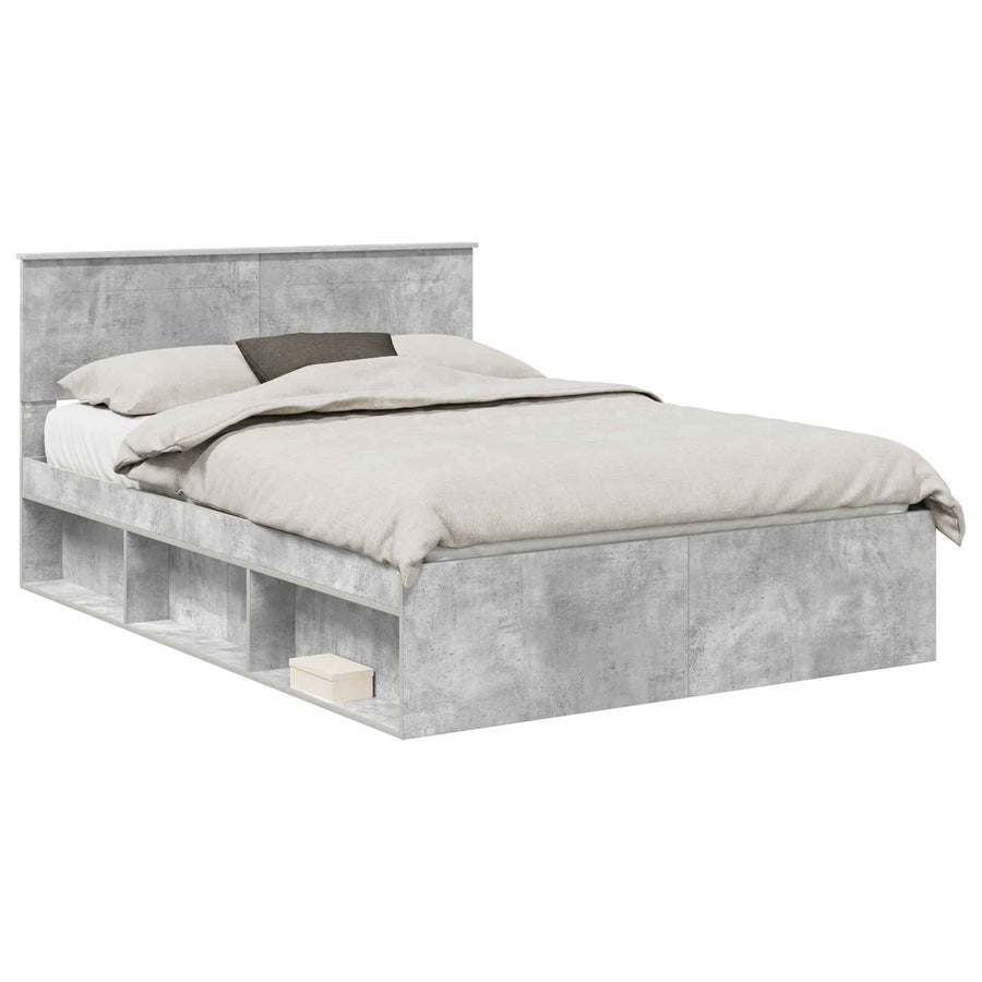 Bedframe Met Hoofdeinde Beton Bewerkt Hout Betongrijs 140 x 200 cm