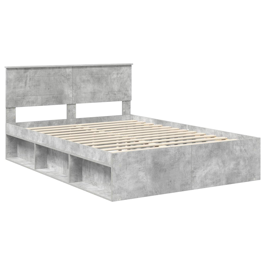 Bedframe Met Hoofdeinde Beton Bewerkt Hout Betongrijs 140 x 200 cm