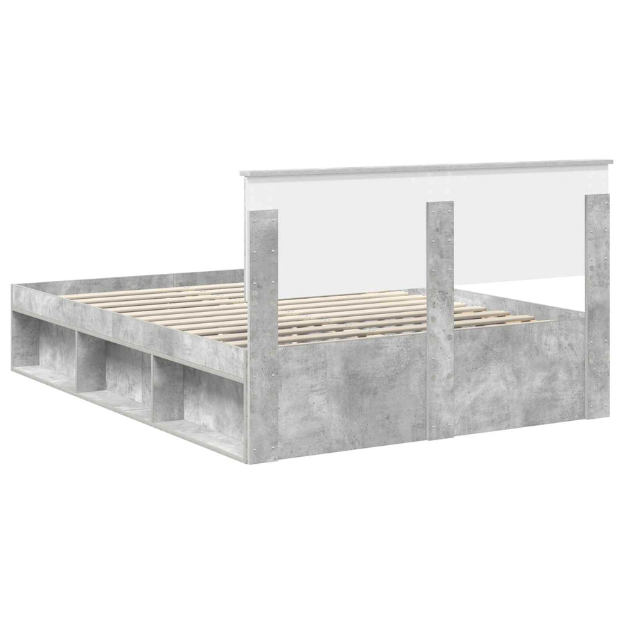Bedframe Met Hoofdeinde Beton Bewerkt Hout Betongrijs 140 x 200 cm