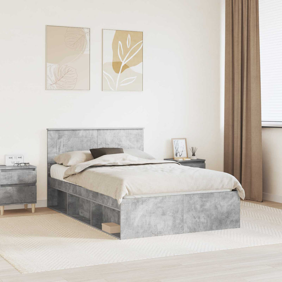 Bedframe Concerte Grijs 135 x 190 cm Bewerkt hout