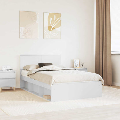 Bedframe Met Hoofdeinde Bewerkt Hout Wit 120 x 190 cm